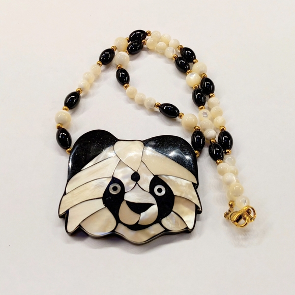 Vintage Inlay Panda Necklace - Picture 2 of 6